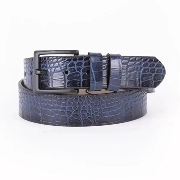 Blue Mens Vegan Leather Belt Croco Emboss For Jeans ST00943 4