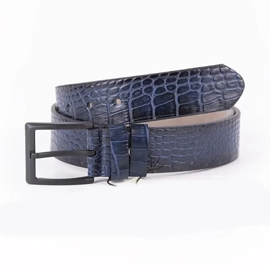 Blue Mens Vegan Leather Belt Croco Emboss For Jeans ST00943 5