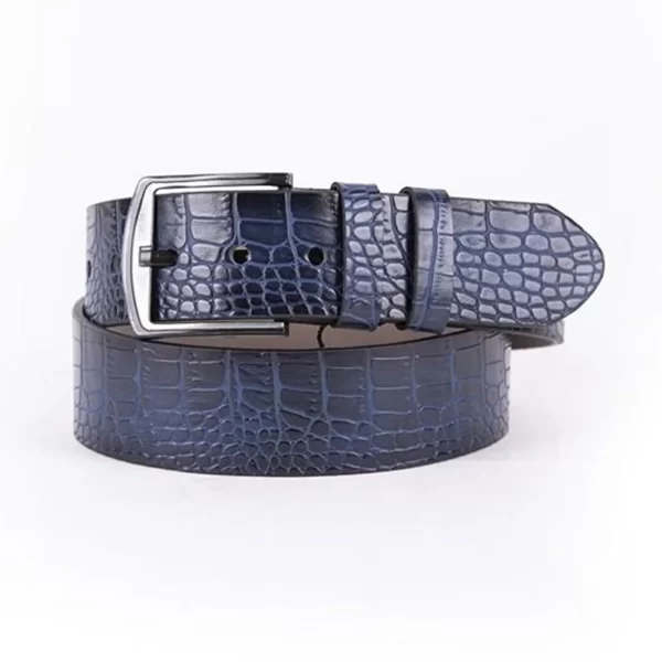 Blue Mens Vegan Leather Belt Croco Emboss For Jeans Wide 4 5 cm ST00978 7