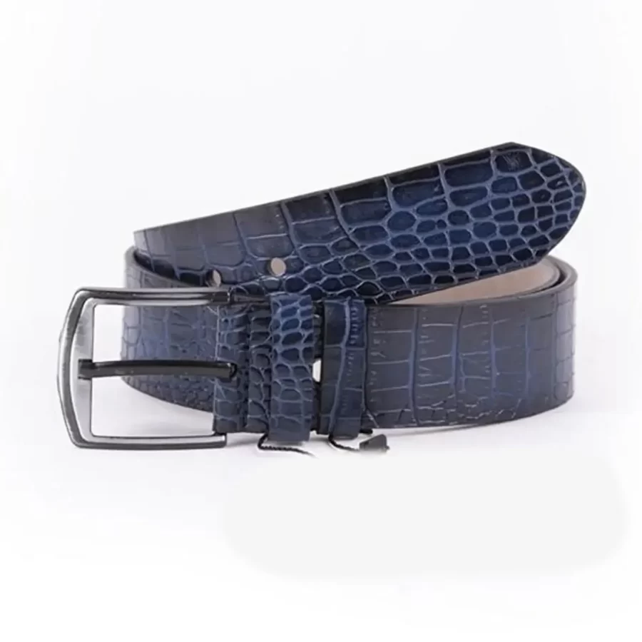 Blue Mens Vegan Leather Belt Croco Emboss For Jeans Wide 4 5 cm ST00978 8