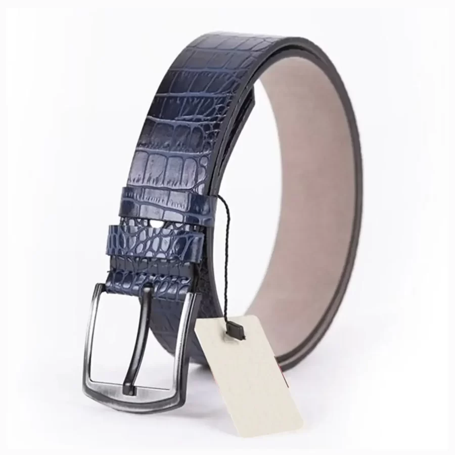 Blue Mens Vegan Leather Belt Croco Emboss For Jeans Wide 4 5 cm ST00978 9