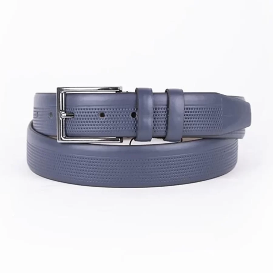 Blue Mens Vegan Leather Belt Dotted For Suit ST00829 10