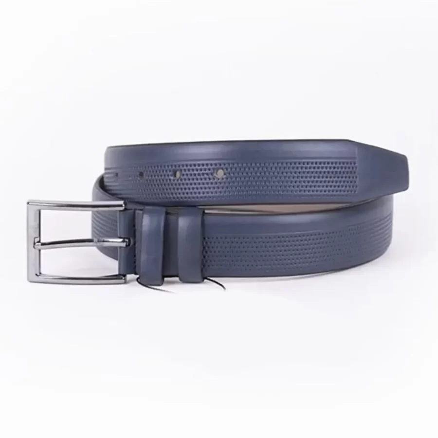 Blue Mens Vegan Leather Belt Dotted For Suit ST00829 11