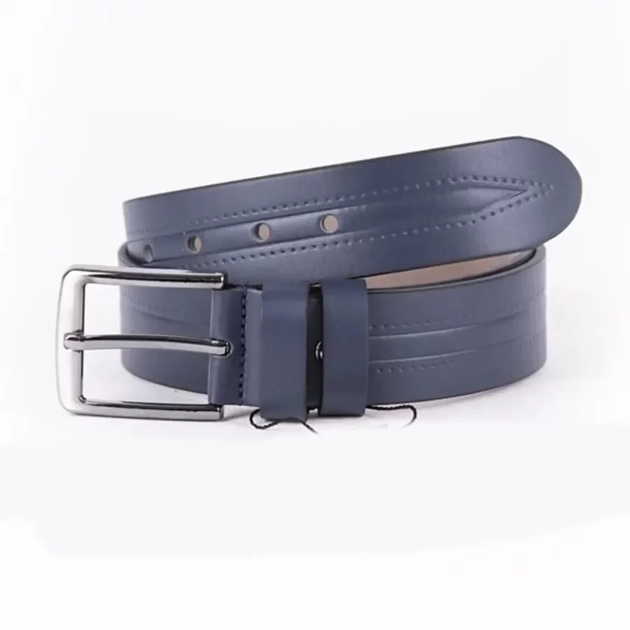 Blue Mens Vegan Leather Belt Dotted Line For Jeans ST00924 5