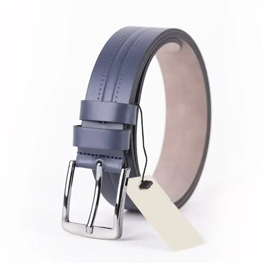 Blue Mens Vegan Leather Belt Dotted Line For Jeans ST00924 6