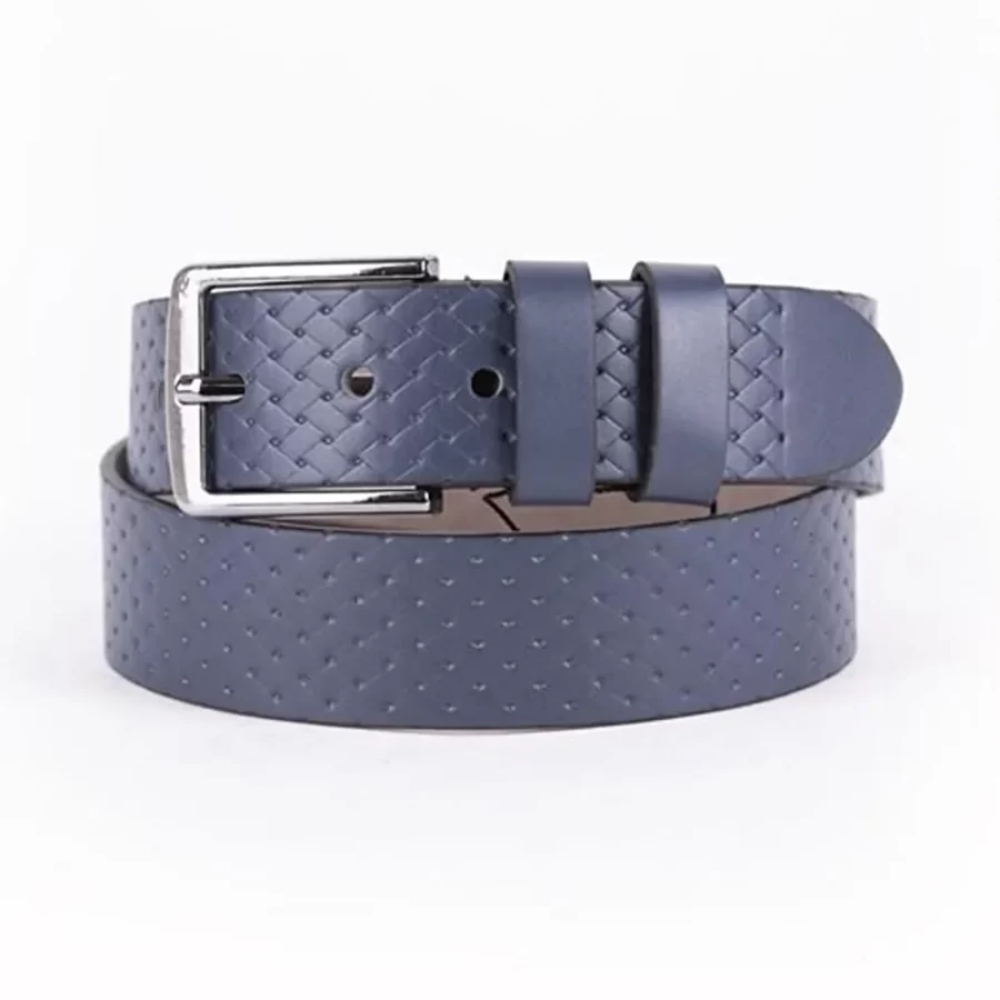 Blue Mens Vegan Leather Belt For Jeans ST00938 4