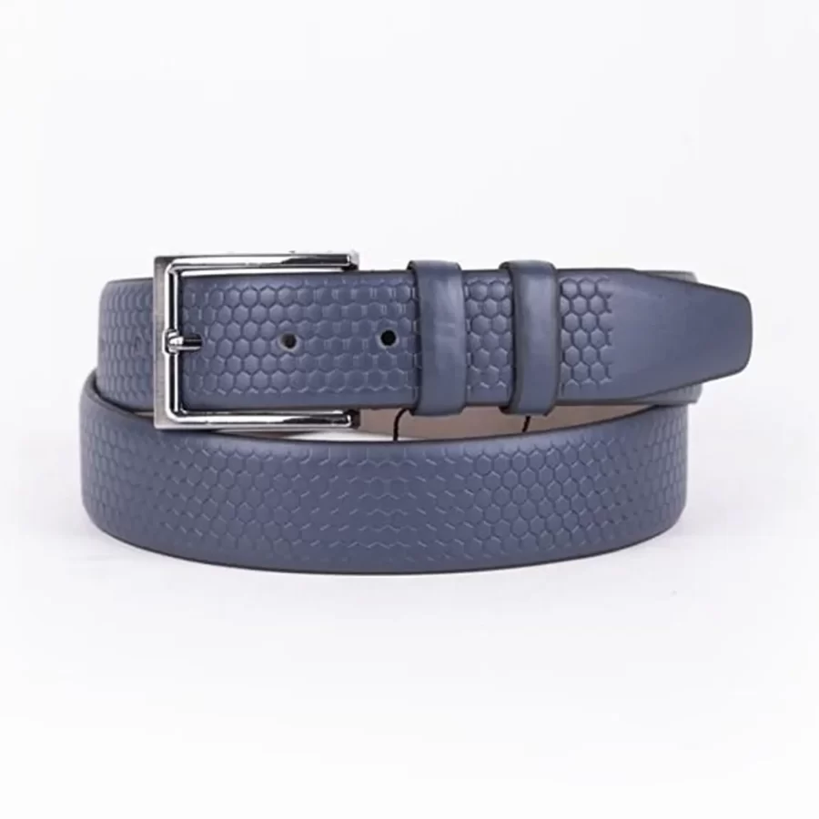 Blue Mens Vegan Leather Belt For Suit ST00824 10