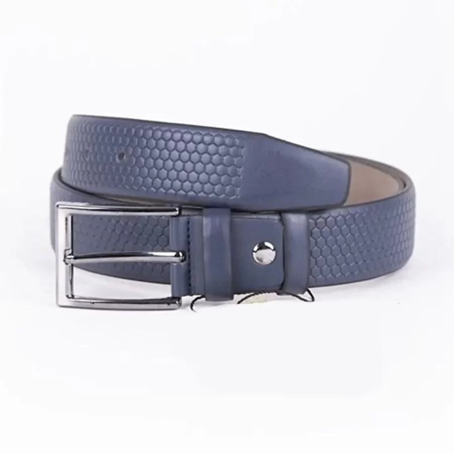 Blue Mens Vegan Leather Belt For Suit ST00824 11