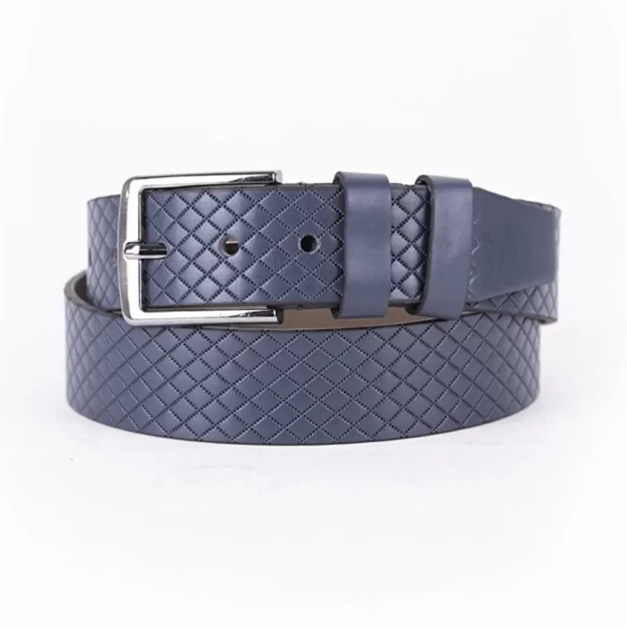 Blue Mens Vegan Leather Belt Quilted Emboss For Jeans ST00933 1
