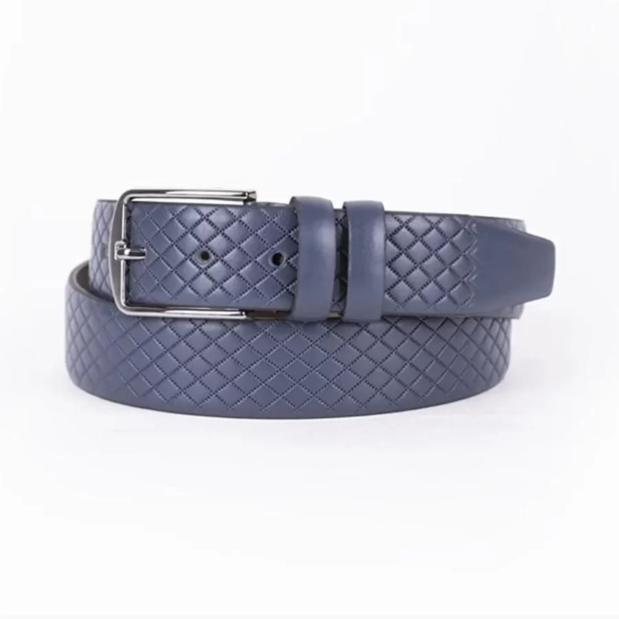 Blue Mens Vegan Leather Belt Quilted For Suit ST00880 7