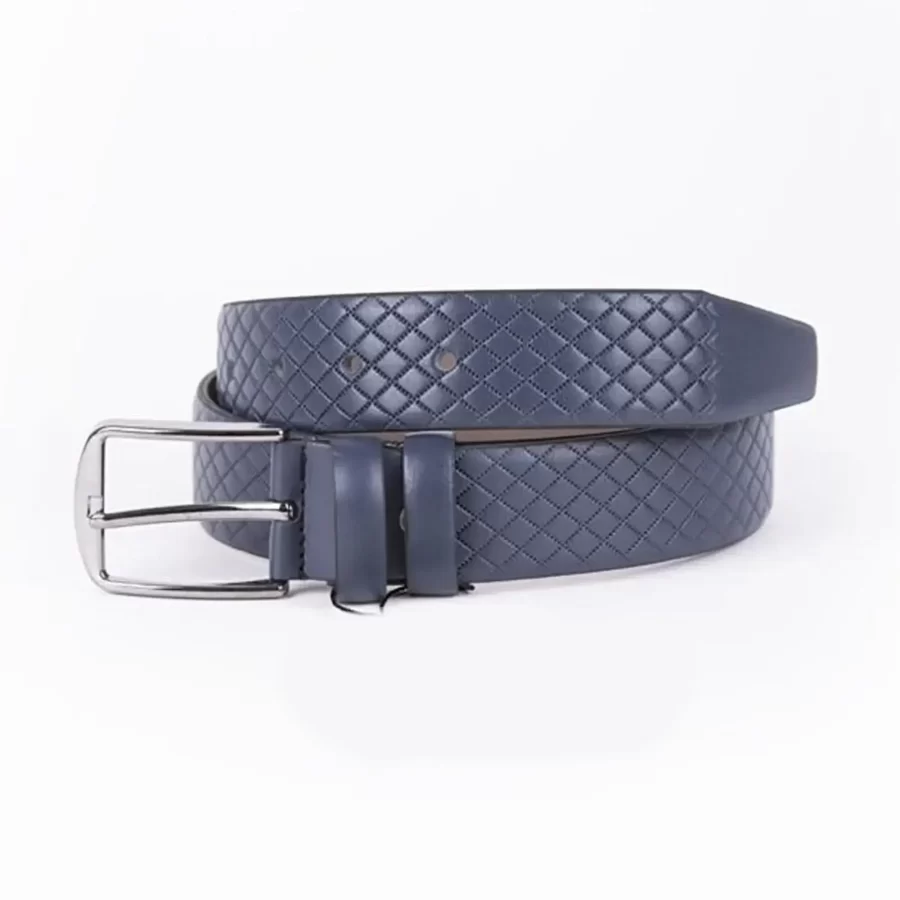 Blue Mens Vegan Leather Belt Quilted For Suit ST00880 8