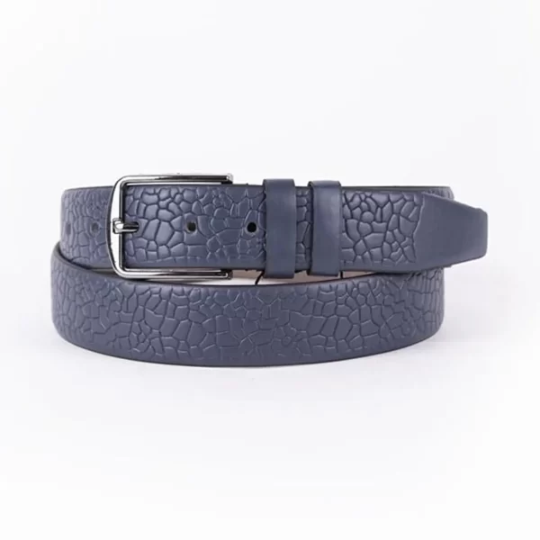 Blue Mens Vegan Leather Belt Unique Emboss For Suit ST00900 4