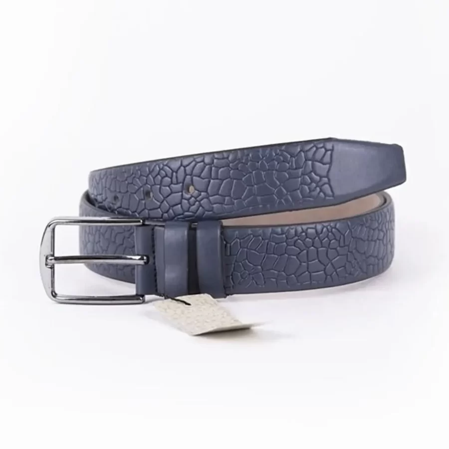 Blue Mens Vegan Leather Belt Unique Emboss For Suit ST00900 5