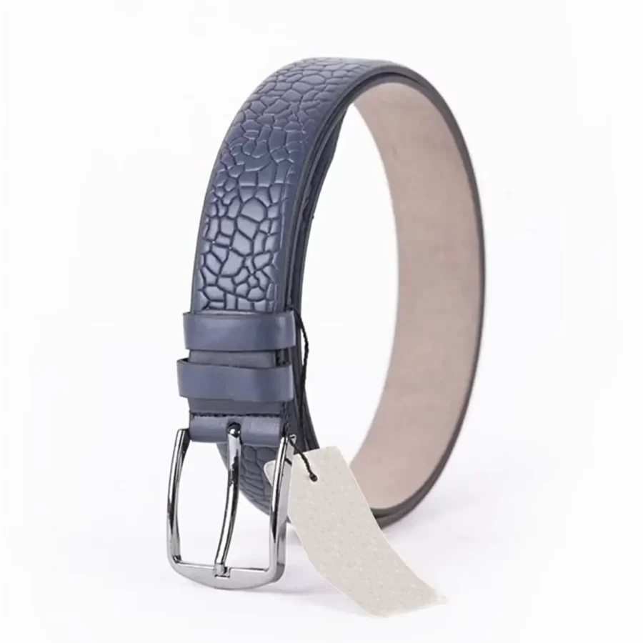 Blue Mens Vegan Leather Belt Unique Emboss For Suit ST00900 6