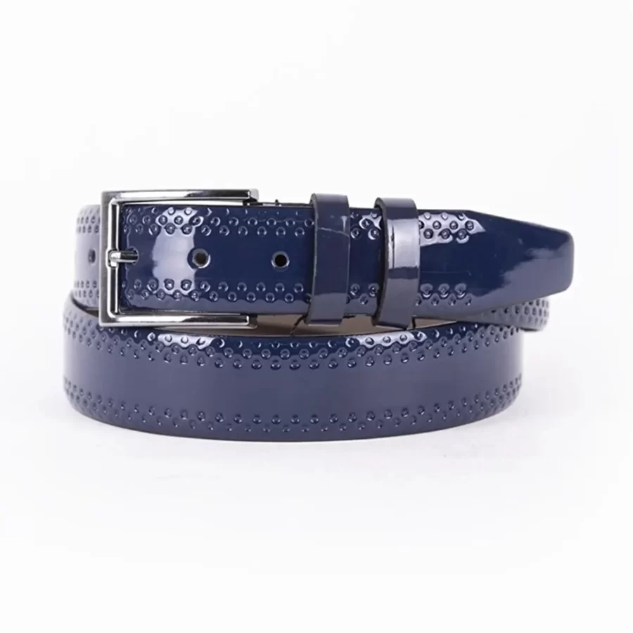 Blue Patent Mens Vegan Leather Belt Brogue For Suit ST00884 7