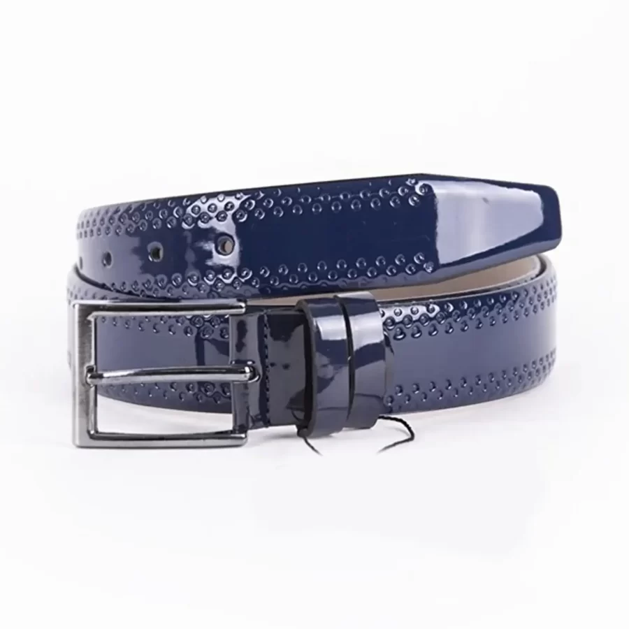 Blue Patent Mens Vegan Leather Belt Brogue For Suit ST00884 8