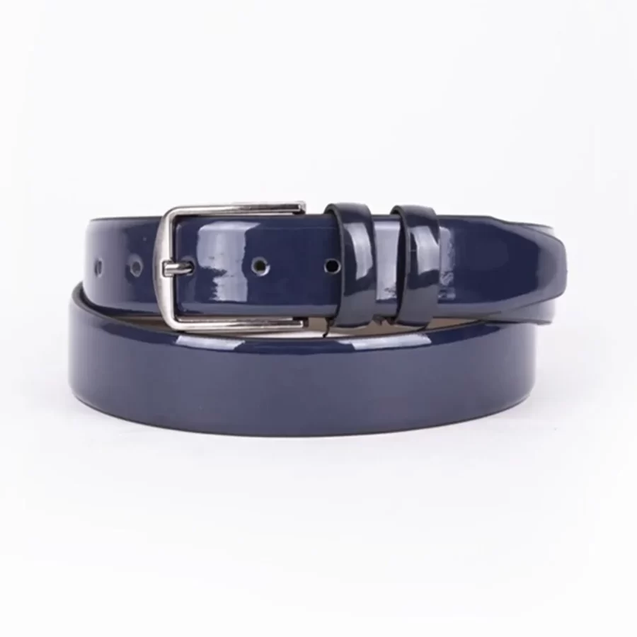 Blue Patent Mens Vegan Leather Belt For Suit SK105 3