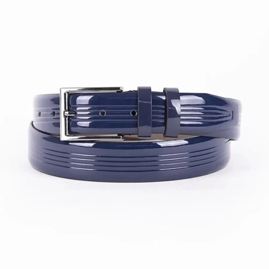 Blue Patent Mens Vegan Leather Belt For Suit ST00877 7