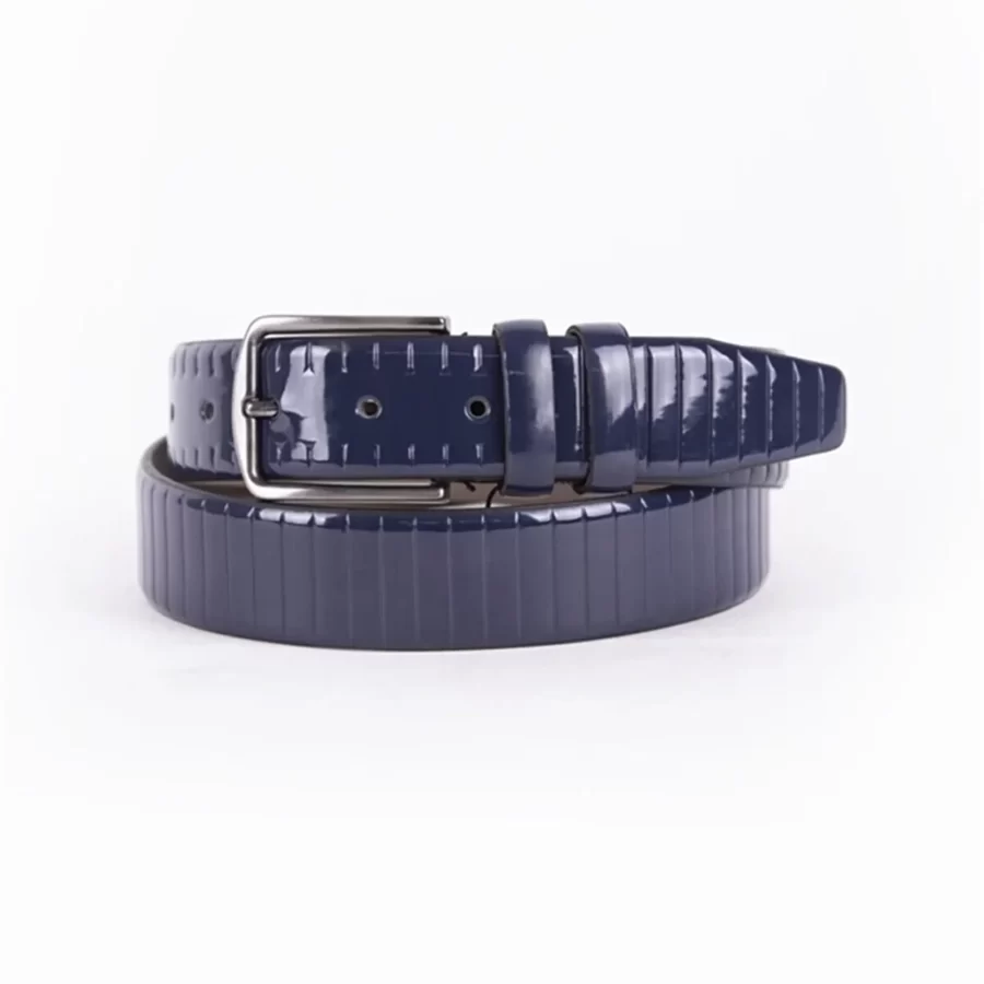 Blue Patent Mens Vegan Leather Belt Line Emboss For Suit TYC00123204641 1