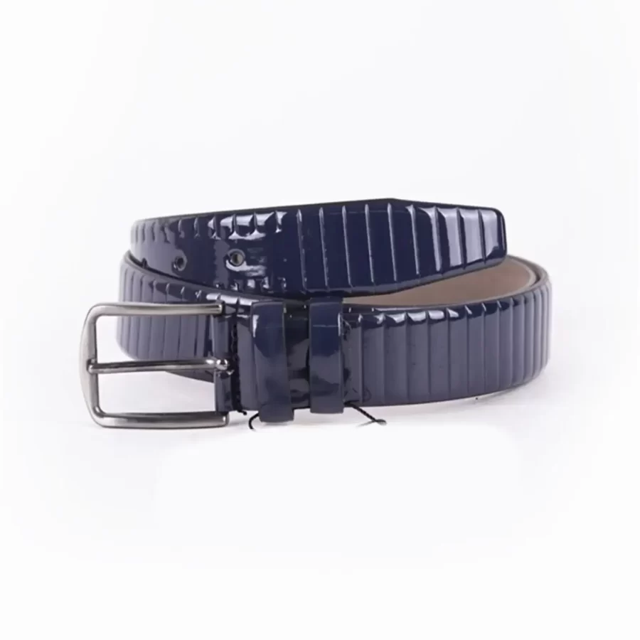 Blue Patent Mens Vegan Leather Belt Line Emboss For Suit TYC00123204641 2