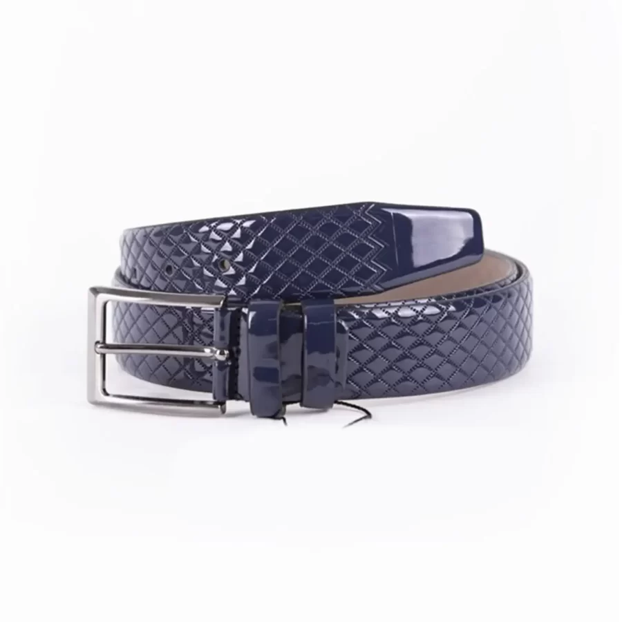 Blue Patent Mens Vegan Leather Belt Quilted For Suit TYC00123093871 2