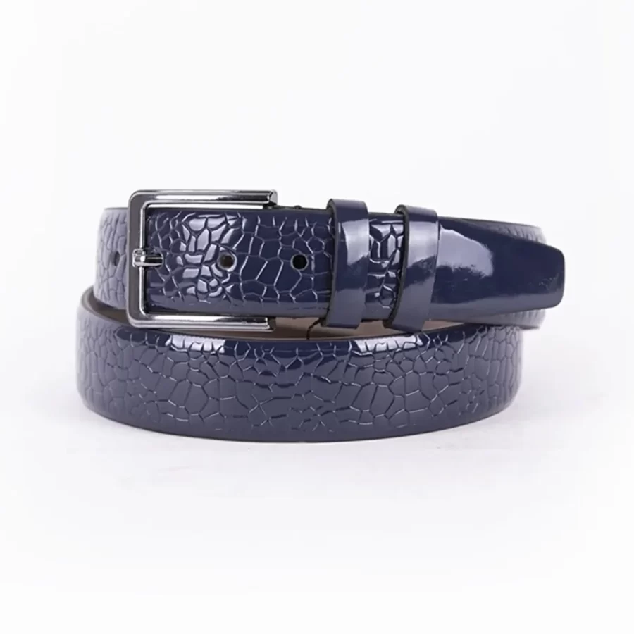 Blue Patent Mens Vegan Leather Belt Unique Embossed For Suit ST00900 10