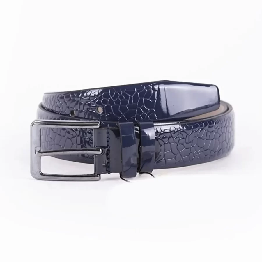 Blue Patent Mens Vegan Leather Belt Unique Embossed For Suit ST00900 11