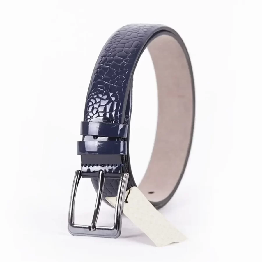 Blue Patent Mens Vegan Leather Belt Unique Embossed For Suit ST00900 12