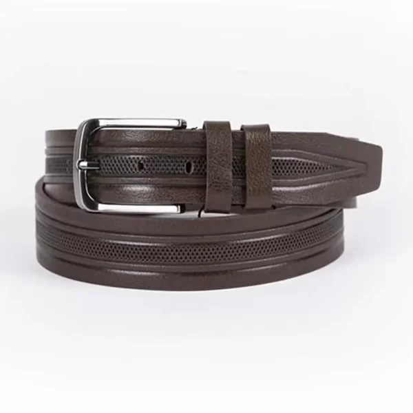 Brown Brown Mens Belt Dress Embossed Calf Leather ST01079 16