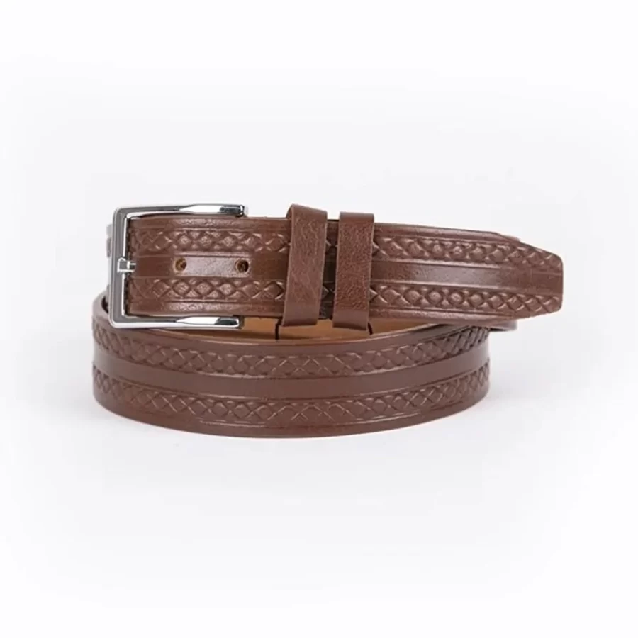 Brown Mens Belt Casual Embossed Calf Leather ST01345 4