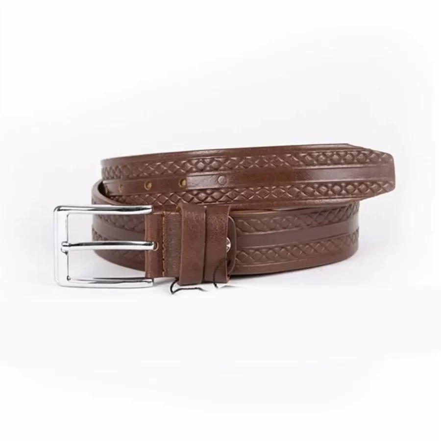 Brown Mens Belt Casual Embossed Calf Leather ST01345 5