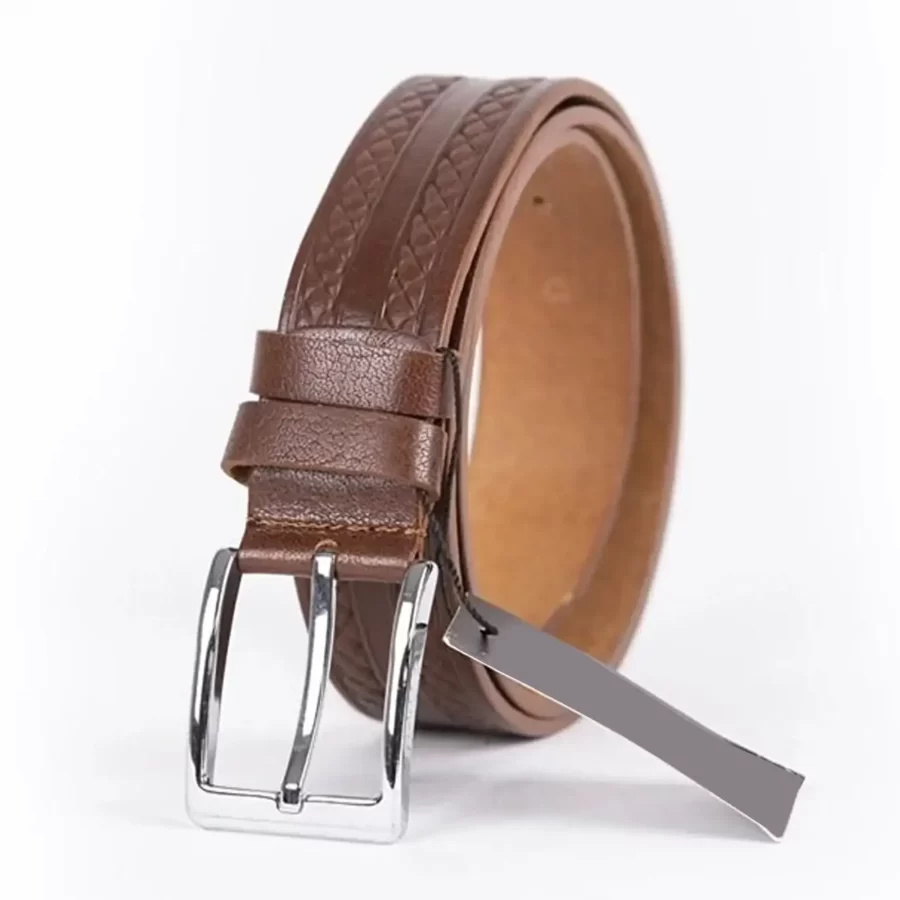 Brown Mens Belt Casual Embossed Calf Leather ST01345 6