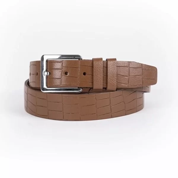 Brown Mens Belt Dress Croco Embossed Leather ST01344 1