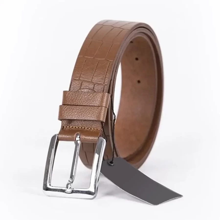 Brown Mens Belt Dress Croco Embossed Leather ST01344 3