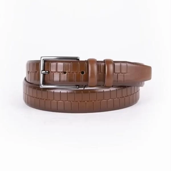 Brown Mens Belt Dress Croco Embossed Leather ST01491 4