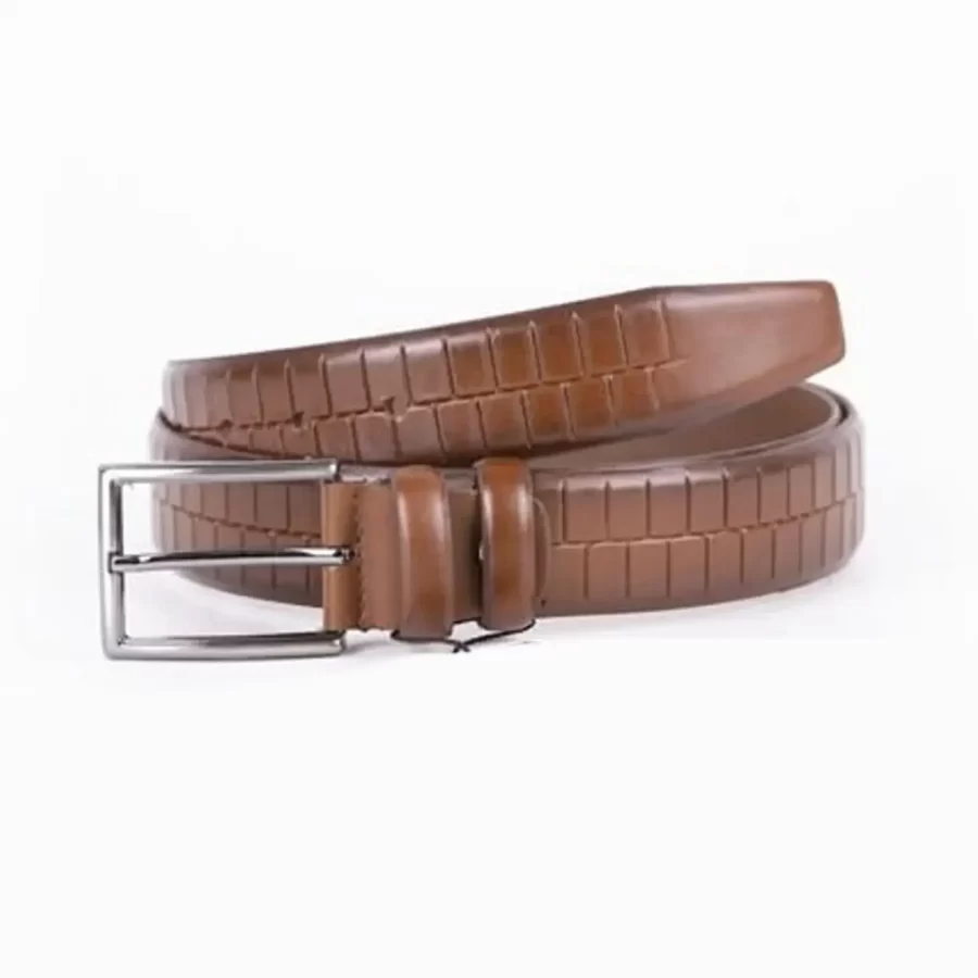 Brown Mens Belt Dress Croco Embossed Leather ST01491 5