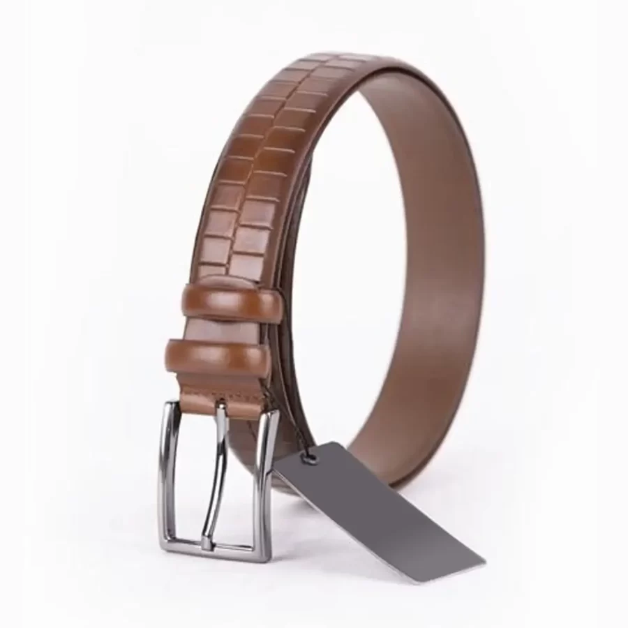 Brown Mens Belt Dress Croco Embossed Leather ST01491 6