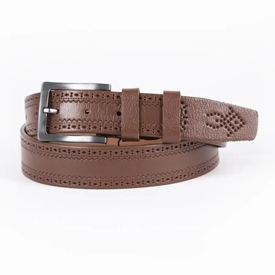 Brown Mens Belt Dress Dotted Calf Leather ST01061 1