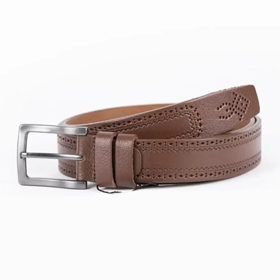 Brown Mens Belt Dress Dotted Calf Leather ST01061 2