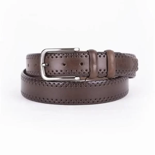 Brown Mens Belt Dress Dotted Calf Leather ST01474 10