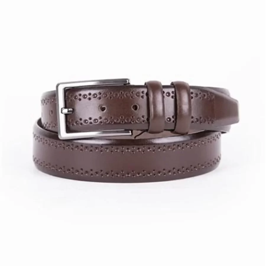 Brown Mens Belt Dress Dotted Calf Leather ST01479 1