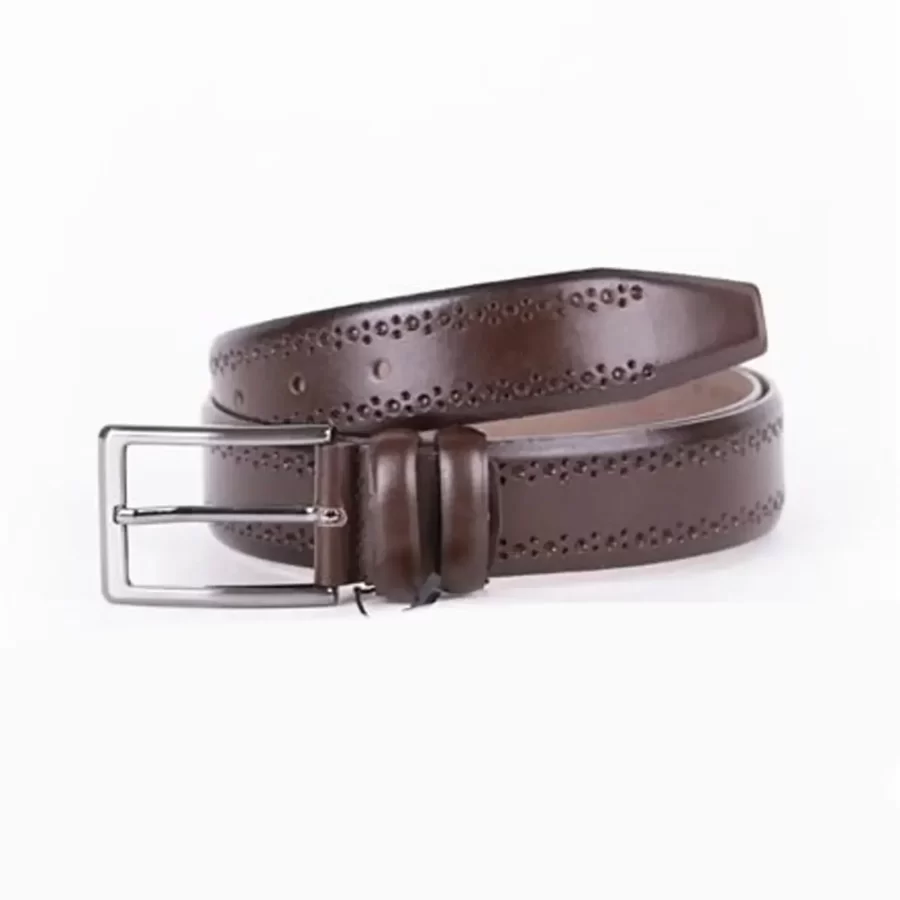 Brown Mens Belt Dress Dotted Calf Leather ST01479 2