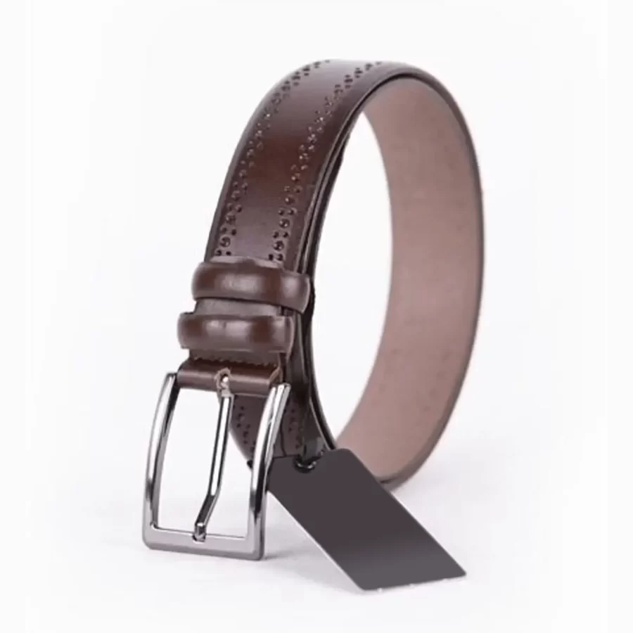 Brown Mens Belt Dress Dotted Calf Leather ST01479 3