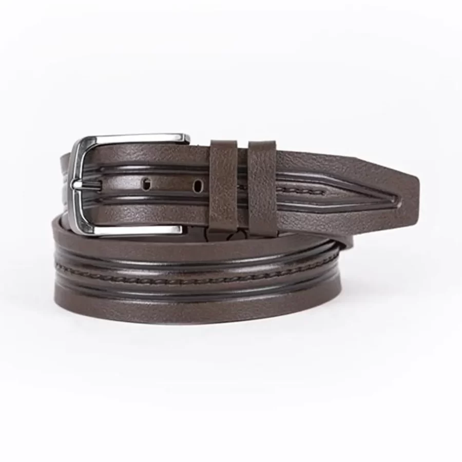 Brown Mens Belt Dress Embossed Calf Leather ST01033 7