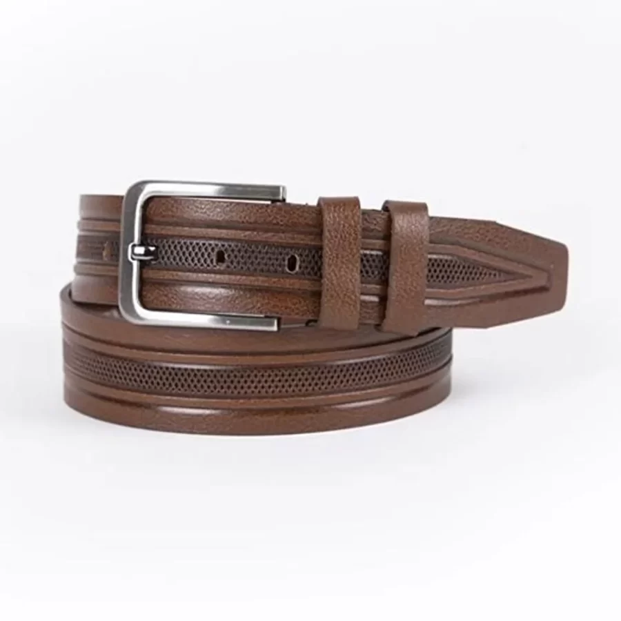 Brown Mens Belt Dress Embossed Calf Leather ST01079 4