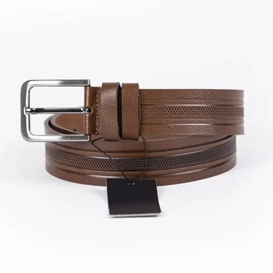 Brown Mens Belt Dress Embossed Calf Leather ST01079 5