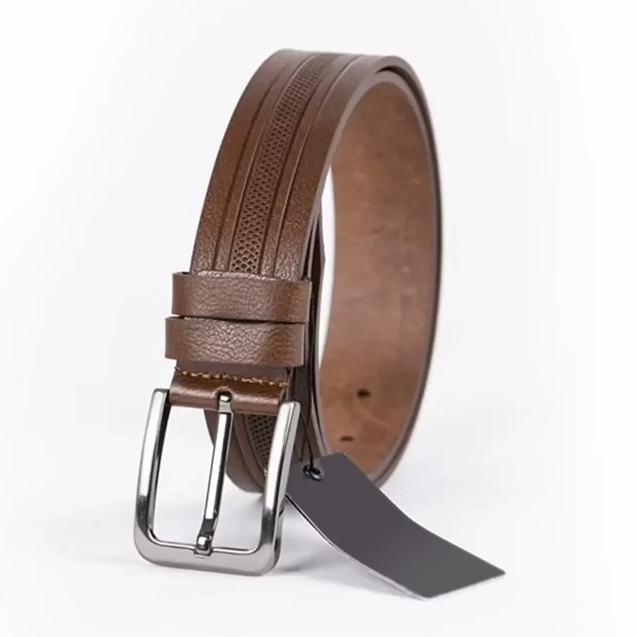 Brown Mens Belt Dress Embossed Calf Leather ST01079 6