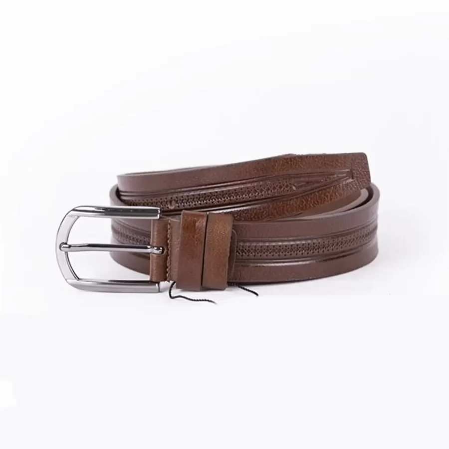 Brown Mens Belt Dress Embossed Calf Leather ST01096 22
