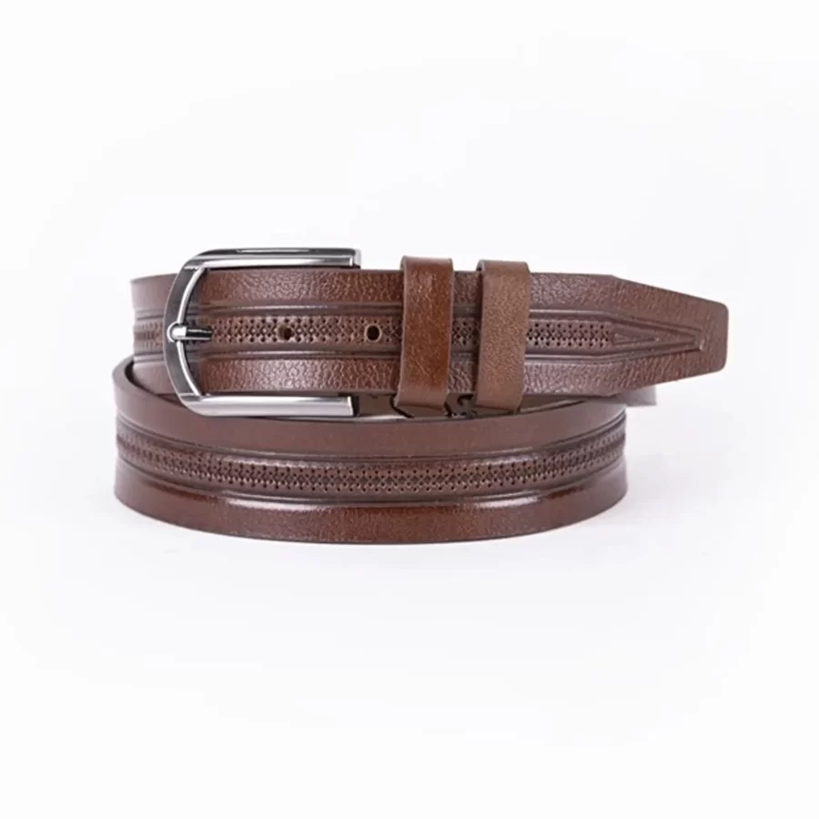 Brown Mens Belt Dress Embossed Calf Leather ST01096 23