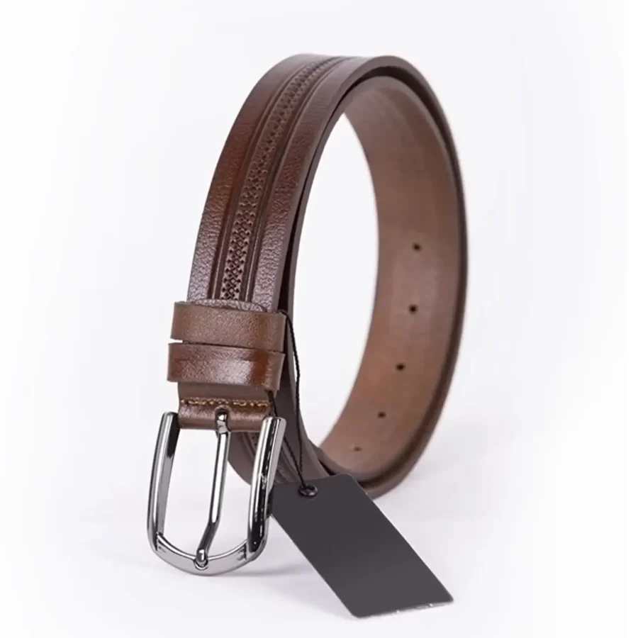 Brown Mens Belt Dress Embossed Calf Leather ST01096 24
